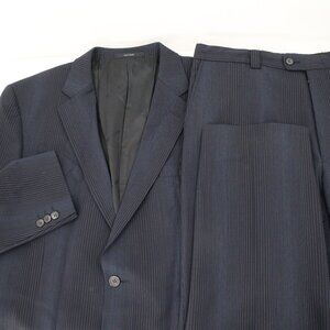 Versace Suit Mens 44L 36x33 Wool Two Piece Single Breasted Pinstripe dark blue